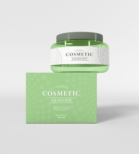 Cosmetic Jar with Box Packaging Mockup